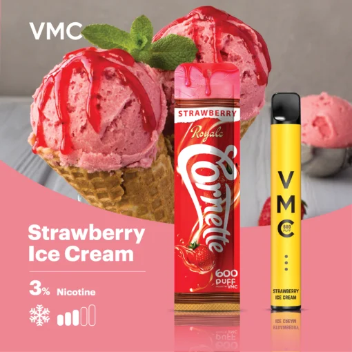 VMC POD 600 PUFF บุหรี่ไฟฟ้า พอตใช้แล้วทิ้ง กลิ่น Strawberry Ice Cream
